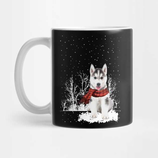 Christmas Husky With Scarf In Winter Forest by SuperMama1650